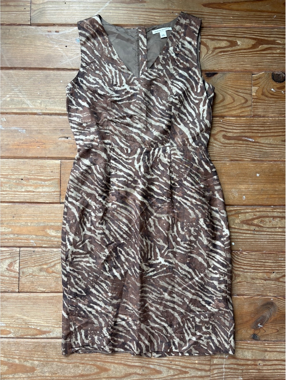Banana Republic Brown Zebra Print Linen Blend Sheath Dress Size 6